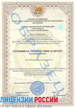 Образец сертификата соответствия аудитора №ST.RU.EXP.00006191-3 Лиски Сертификат ISO 50001